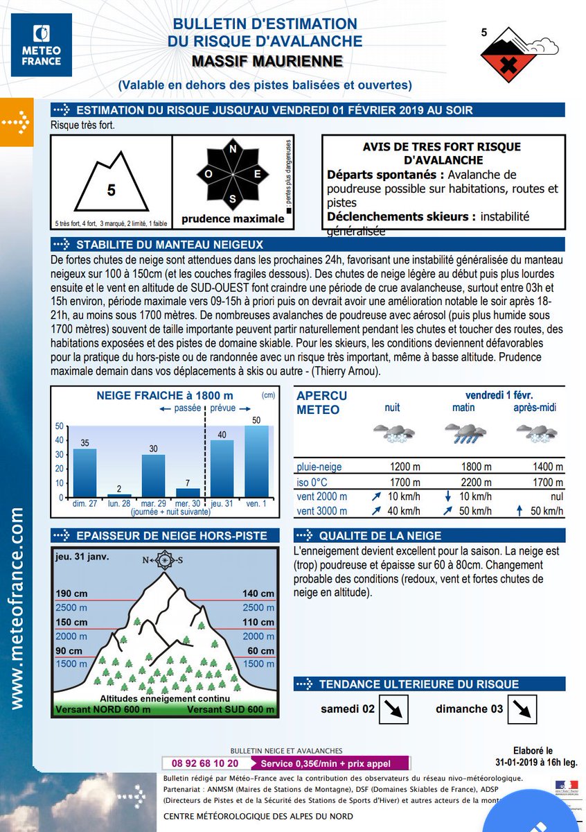 Nous connaissons actuellement une situation de risque avalancheux qui n'intervient que rarement, qu'une ou deux fois par hiver. Le domaine skiable sera fermé pour sa partie haute, merci de votre compréhension 
Ride safe !
#ridesafe
#VigilanceOrange 
#meteofrance