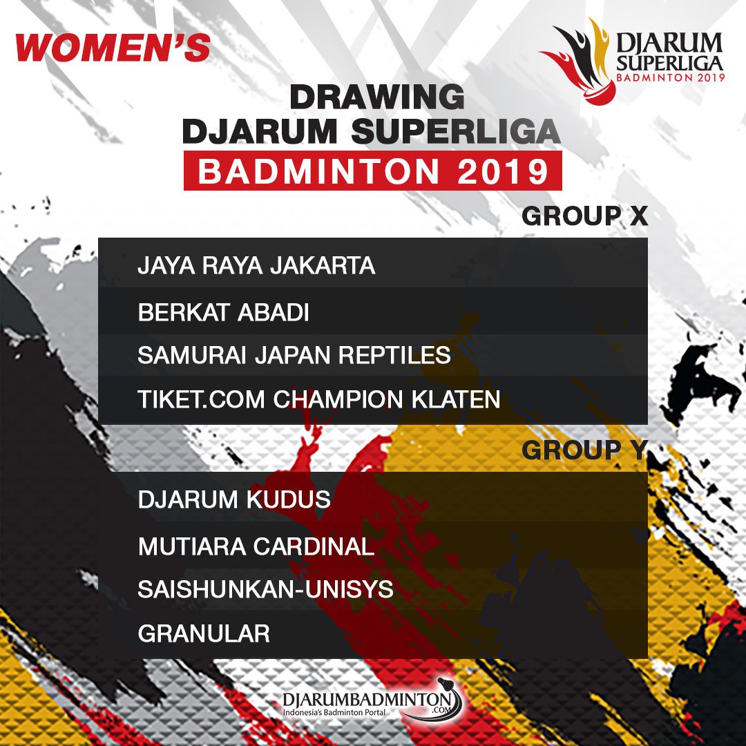 DjarumBadminton's tweet photo. Ini dia hasil drawing Djarum Superliga 2019 yang akan berlangsung mulai tanggal 18-24 Februari 2019 di Sabuga, Bandung.

Pertandingan dari klub apa yang paling kalian tunggu?

#DjarumBadminton #DjarumSuperliga2019 https://t.co/5qaO1F5bx8