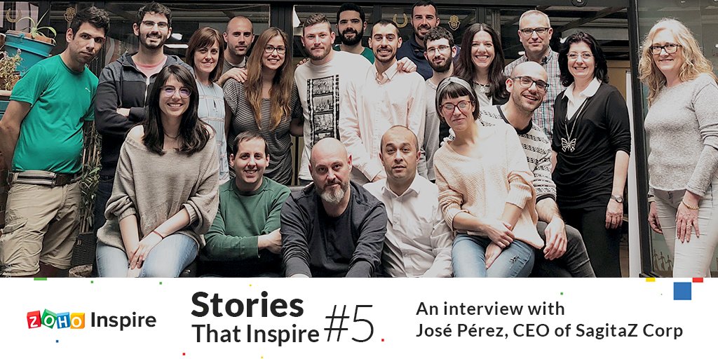Zoho's tweet image. SagitaZ is growing over 60% YOY, providing solutions across 25 countries. This episode of #StoriesThatInspire tells José Pérez&apos;s story of scripting the journey of @sagitaz_en  @jperez_sagitaz : zurl.co/mWYn 
#ZohoInspire