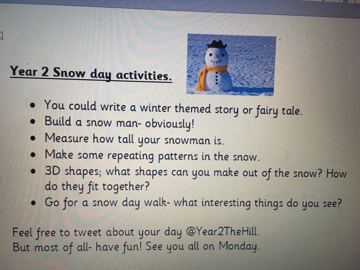 Year2TheHill's tweet photo. ❄️⛄️Some snow day activities for you.⛄️❄️ https://t.co/1evIxVwSds