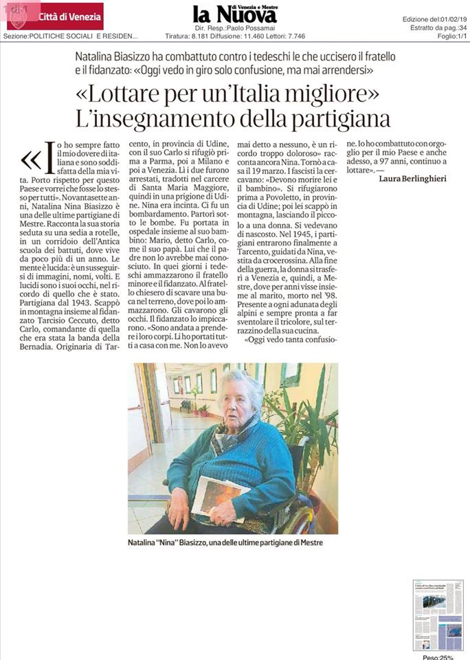 IveserVenezia's tweet photo. "Lottare per un'Italia migliore"
L'insegnamento della partigiana Natalina "Nina" Bisazzo
«Io ho sempre fatto il mio dovere di italiana e sono soddisfatta della mia vita. Porto rispetto per questo Paese e vorrei che fosse lo stesso per tutti» https://t.co/AXmhdvsvbp