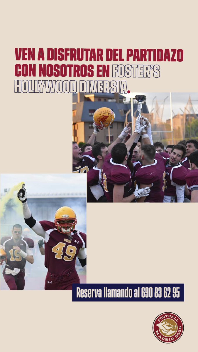 AlcobendasCavs's tweet photo. El próximo domingo, a partir de las 23:30 ven a disfrutar de la Super Bowl LIII junto a nosotros y a @RoyOaksKnights. Estaremos en el @FosterHollywood de Heron Diversia. ¡TE ESPERAMOS! 🏈
#BewareoftheBears🐻 #AlwaysForward🍒 https://t.co/Nhj90rUdQh