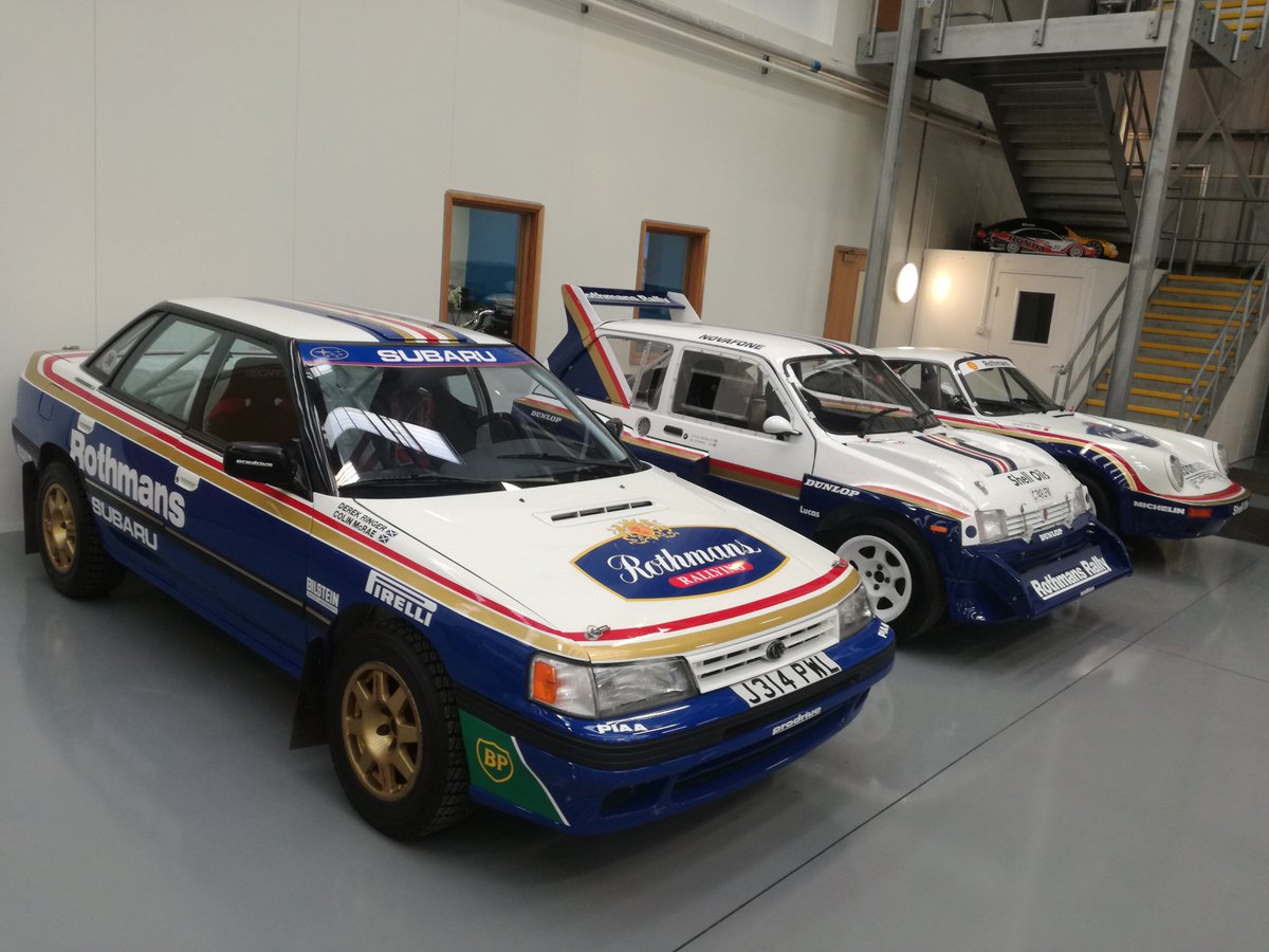prodrive's tweet image. We have a visitor in Banbury today, McRae&apos;s British Rally Championship winning Legacy (which lives in the McRae collection). It completes a nice trio of Rothmans-sponsored cars - all we need now is this 1987 Tour de Corse-winning BMW to complete the set.
