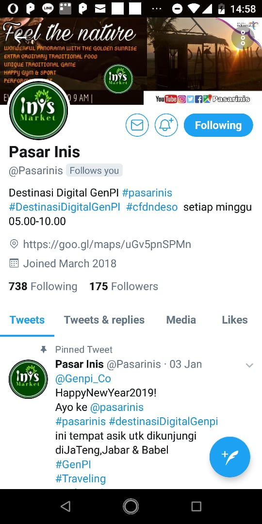 BrunoUpdate's tweet photo. #BrunoUpdate Owh iya, Sobat Tweeps sudah follow akun @PasarInis ama @PasarMenoreh, kan..!!??

#DestinasiDigitalGenPI #PasarInis #PasarMenoreh #BOB #OtoritaBorobudur https://t.co/7k7ME7kNgH
