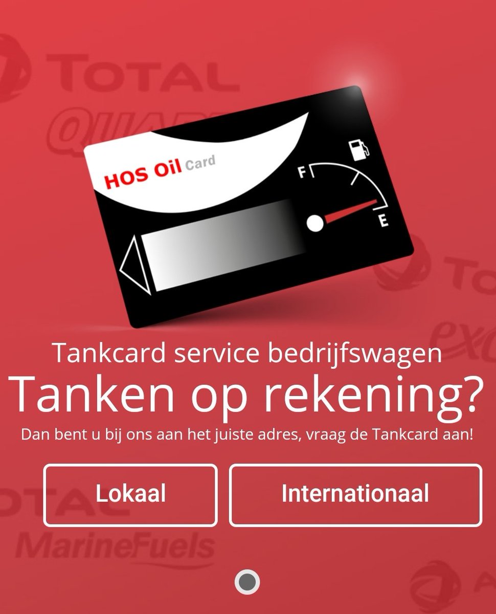 Tanken op rekening, geen losse bonnen meer. Simpel en snel BTW. terug vragen, alles op een gespecificeerde factuur.

Vraag hem gemakkelijk aan.
hosoil.nl/tankcardservic…