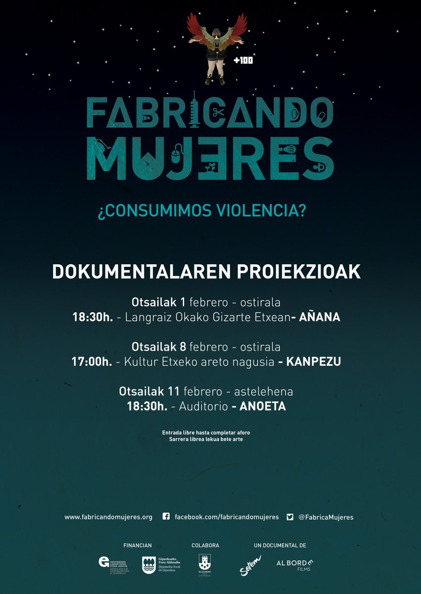 FabricaMujeres's tweet photo. 🎥 Nuevas proyecciones 🏭
⚠otsailak 1 enero | 18.30 | AÑANA| Langraiz Okako Gizarte etxean
⚠otsailak 8 enero | 17.00 | KANPEZU | Kultur etxeko areto nagusian
⚠otsailak 11 enero | 17.00 | ANOETA | Auditorian
Anímate a organizar una proyección en tu pueblo/ ciudad! https://t.co/lGpmpVpk0Q