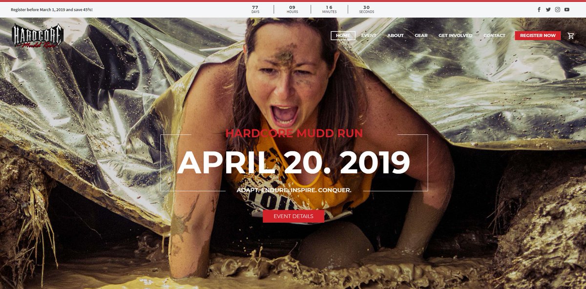 HardcoreMuddRun's tweet photo. Have you seen our new website??? Just launched Feb 1st. April will be here before you know it. Register now and get HARD CORE!!!
https://t.co/SGrrQtci2Y #hardcoremuddrun #getmuddy https://t.co/dZB5ZqUM48