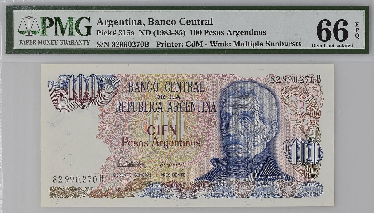 PMGnotes's tweet image. Note of the Day: Argentina, Banco Central 1983-85, 100 Pesos Argentinos
#pmg #pmgnotes #papermoney #currency #banknote #banknotes #note #notes #argentina #pesos