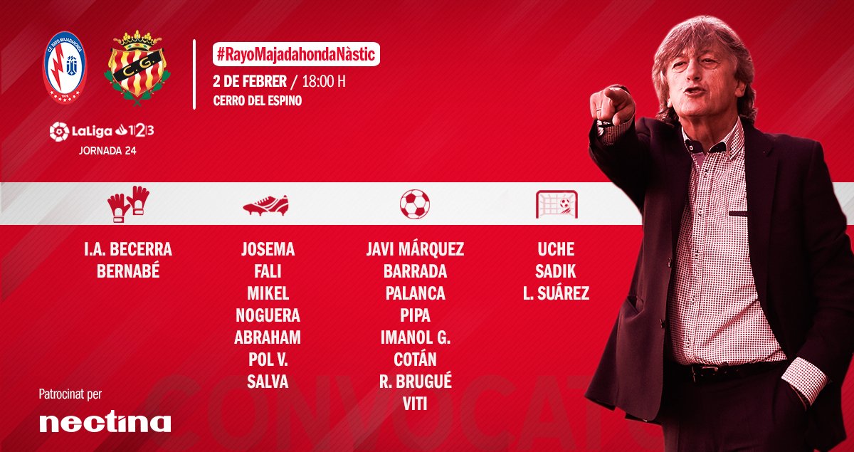 NASTICTARRAGONA's tweet photo. CONVOCATÒRIA | 📝 Aquests són els 20 jugadors grana que s'emporta el míster Enrique Martín per al #RayoMajadahondaNàstic de demà (18h). 

➡️ https://t.co/lsviAhIVCH 

💪🔴⚪ #ForçaNAS 

➡️ https://t.co/6PSj32YCRu https://t.co/HLVEOIXB2F