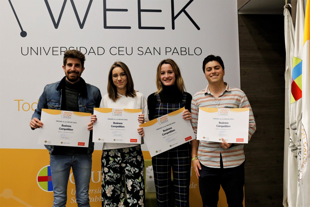 USPCEUprensa's tweet photo. 🏆¡Enhorabuena a los ganadores de la Business Competition @USPCEU! Con la entrega de premios se pone el broche final a la #InnovationWeekCEU, en la que se han reunido más de 470 asistentes, 17 empresas y cerca de 60 ponentes nacionales e internacionales https://t.co/1pzZD8f0Q3