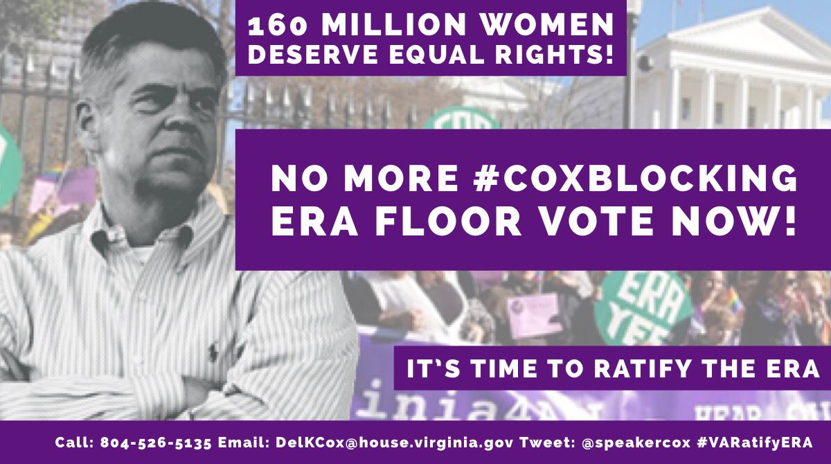 DesignToResist's tweet photo. It’s time for #VARatifyERA Stop #CoxBlocking 160 million women from equal rights. 

#ERA #ERANow https://t.co/srMpr9yujA