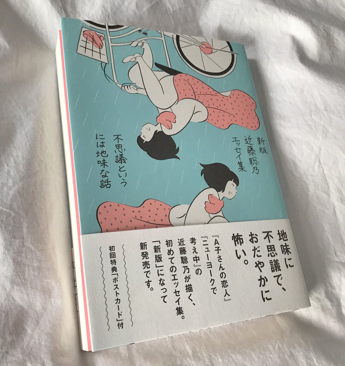 『新版 近藤聡乃エッセイ集  不思議というには地味な話』発売中。エッセイ集が新版となってリニューアル刊行しました。初版分には挿し絵のポストカードが1枚付いています。
新版はピンクの見返しが新鮮です。 