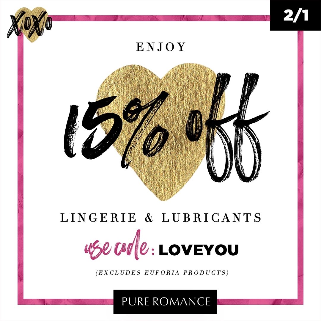 Kimerty's tweet image. Promo Codes are back!
Today, February 1st save 15% off lingerie &amp;amp; lubricants!
Enter Code: LOVEYOU 
PureRomance.com/KimberlyHagerty
Happy #Selflove Shopping with #Kimerty 
Receive an additional gift from me!