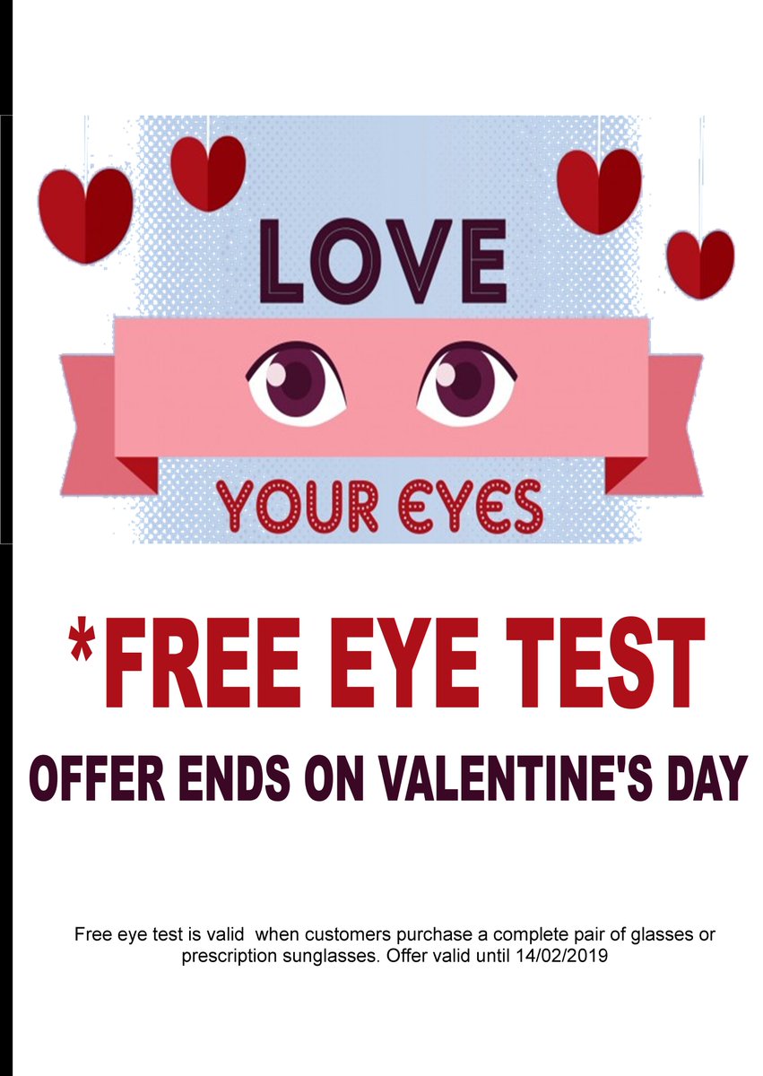 AstonsOptique's tweet image. FREE EYE TEST OFFER 
#VALENTINESDAY #FREEEYETEST