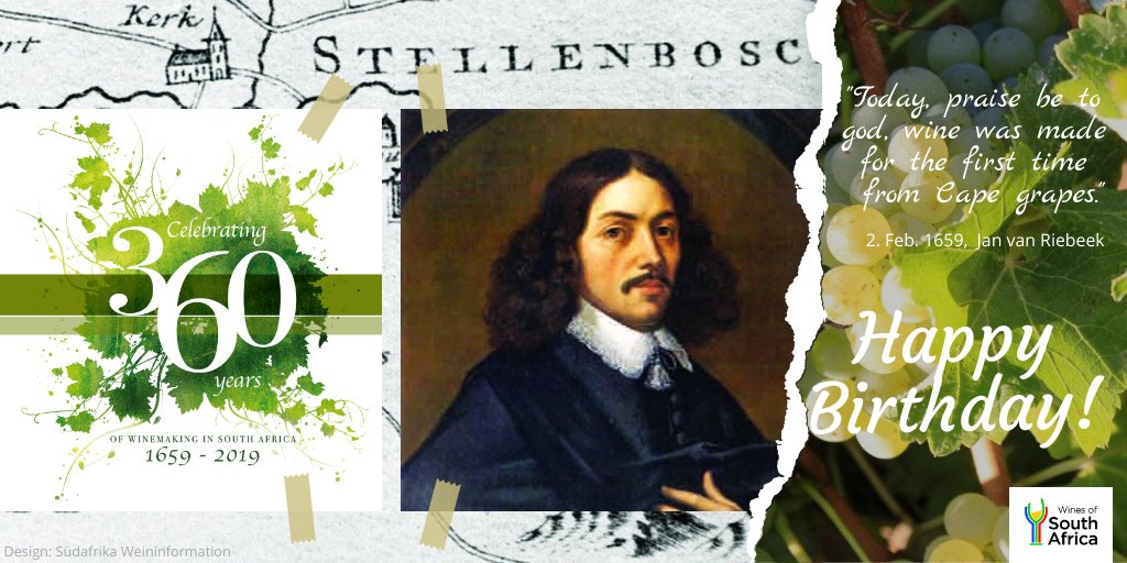 WOSA_DE's tweet photo. Happy Birthday! Herzlichen Glückwunsch an das Weinland Südafrika. Am 2. Februar 1659 wurden am Kap die ersten Trauben gepresst. Dank Jan van Riebeeck, der um die gesundheitliche Wirkung des Weines wusste.
#360years #winemaking #southafrica #wine #winelover https://t.co/YIRZOUcepy