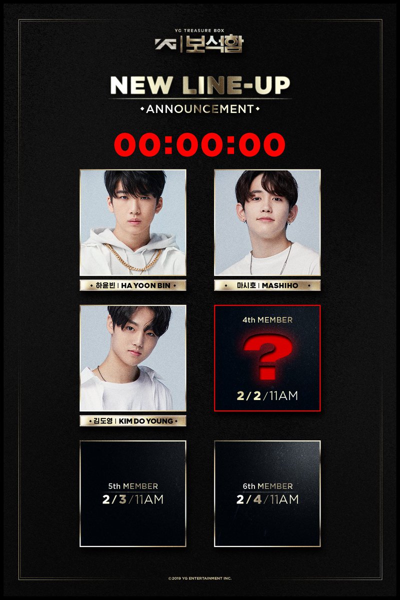 NEW LINEUP MEMBER #4 COUNTER originally posted by yg-life.com ⠀⠀⠀⠀⠀⠀⠀⠀⠀⠀⠀⠀⠀⠀⠀⠀⠀ ✨ 2019.02.02 11AM kst ⠀⠀⠀⠀⠀⠀⠀⠀⠀⠀⠀⠀⠀⠀⠀⠀⠀ #YG보석함 #YG_TREASURE_BOX #보석함 #NEW_LINEUP #4TH_MEMBER #COMINGSOON #20190202_11AM #YG