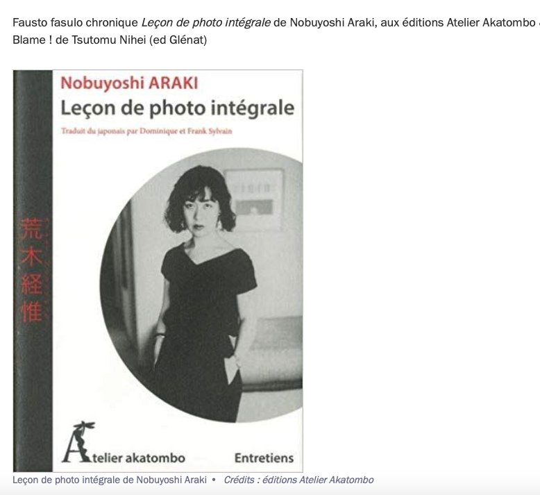 AtelierAkatombo's tweet photo. Nous remercions l'émission #MauvaisGenre de @frangeliers sur @franceculture et son chroniqueur #FaustoFasulo pour leur chronique de #LeçonIntégraledePhotographie de #NobuyoshiAraki chez @AtelierAkatombo .
https://t.co/shWUYiCBRr https://t.co/sO3MwOUnQA