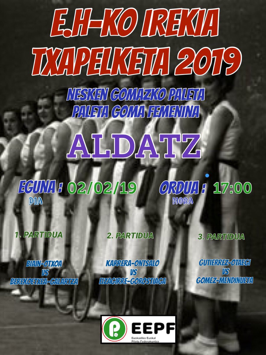EPfederakuntza's tweet photo. Asteburu honetan hasten da Nesken Gomazko Paletako E.H-ko Irekia txapelketak.
Este fin de semana comienza el campeonato Irekia de Paleta Goma Femenina. https://t.co/eEG6BUTvtL