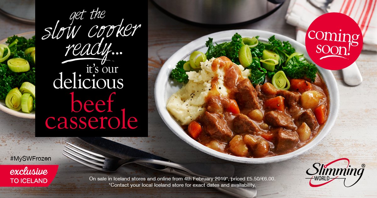 SlimmingWorld's tweet photo. If this wintry weather has left you ready to curl up with some classic comfort food, you’ll love this warming beef casserole! It’s joining our #MySWFrozen range at @IcelandFoods next week. #SlimmingWorld https://t.co/s6xCC8d8Pw