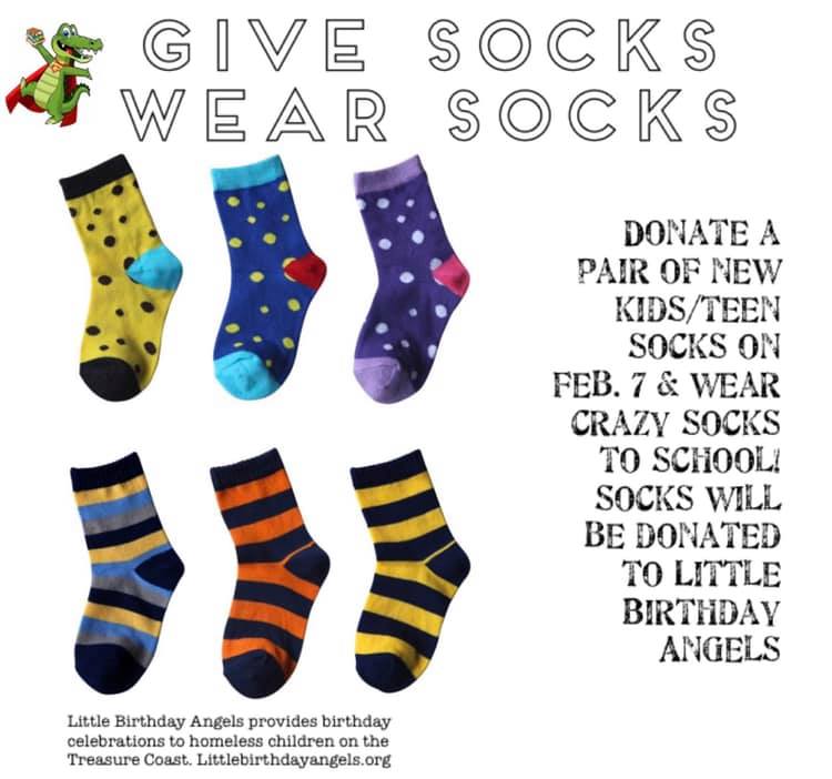 TeachMrsDTeach's tweet photo. Calling all @The_GESGators @glendale_pta Give socks/wear socks to benefit @bdayangels is coming Feb. 7th! We would love to invite other @IRCSchools to join us! #littlebirthdayangels Did you know that socks are the #1 requested item by families living in homeless shelters? https://t.co/ZbKj3TQGBh