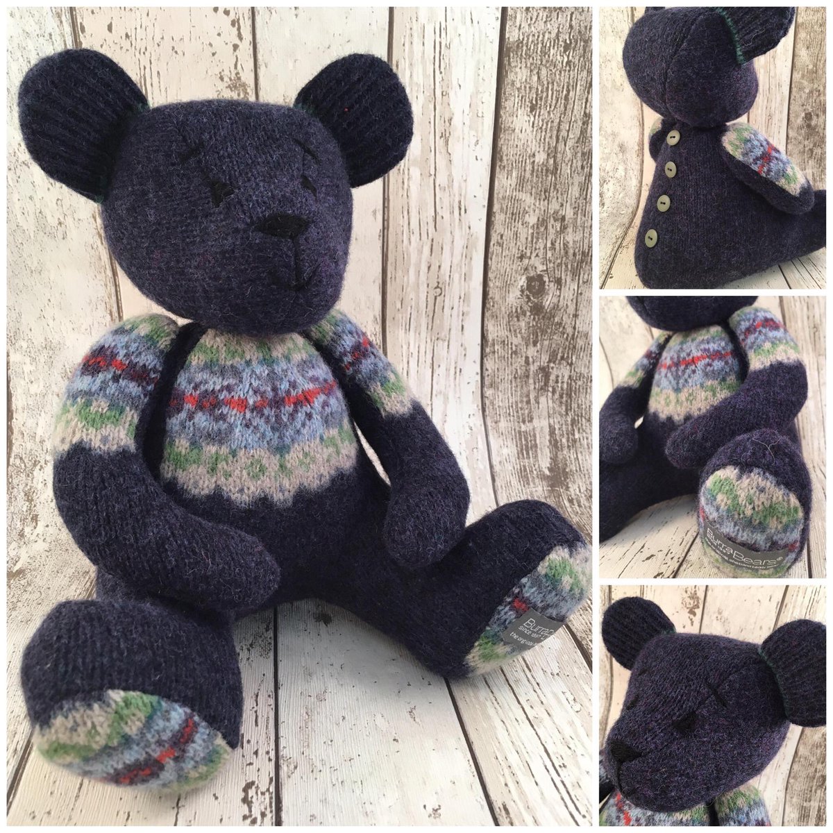 Friday Burra Bear FOR SALE
'Loki o' Lyra Skerry' made from a Jamiesons of Shetland peerie yoke jumper #burrabears #Shetland #jamiesonsofshetland #fairislefriday