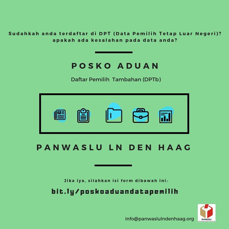 ln_den's tweet photo. Formulir ini bertujuan untuk menvalidasi data calon pemilih apabila belum tercantum dan adanya kesalahan data pemilih sebelum ditetapkan menjadi DPT Final (Daftar Pemilih Tetap) Pemilihan Umum Tahun 2019. Blm terdaftar/data salah? silahkan isi formulir di https://t.co/o2eoiS6OLV https://t.co/N9qto3l5ny