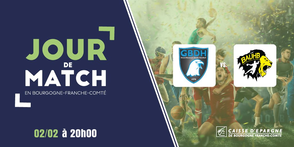 CaissEpargneBFC's tweet photo. 🤾‍♂️ Rencontre 100% #FrancheComté pour le @gbdh_handball ce soir : 

@gbdh_handball 🆚 @BelfortAUHB  à 20h00 au Palais des Sports de #Besançon 
#ObjectifProligue #EspritHandball #PartenariatCEBFC #TeamCEBFC https://t.co/SzBCNLfMFy