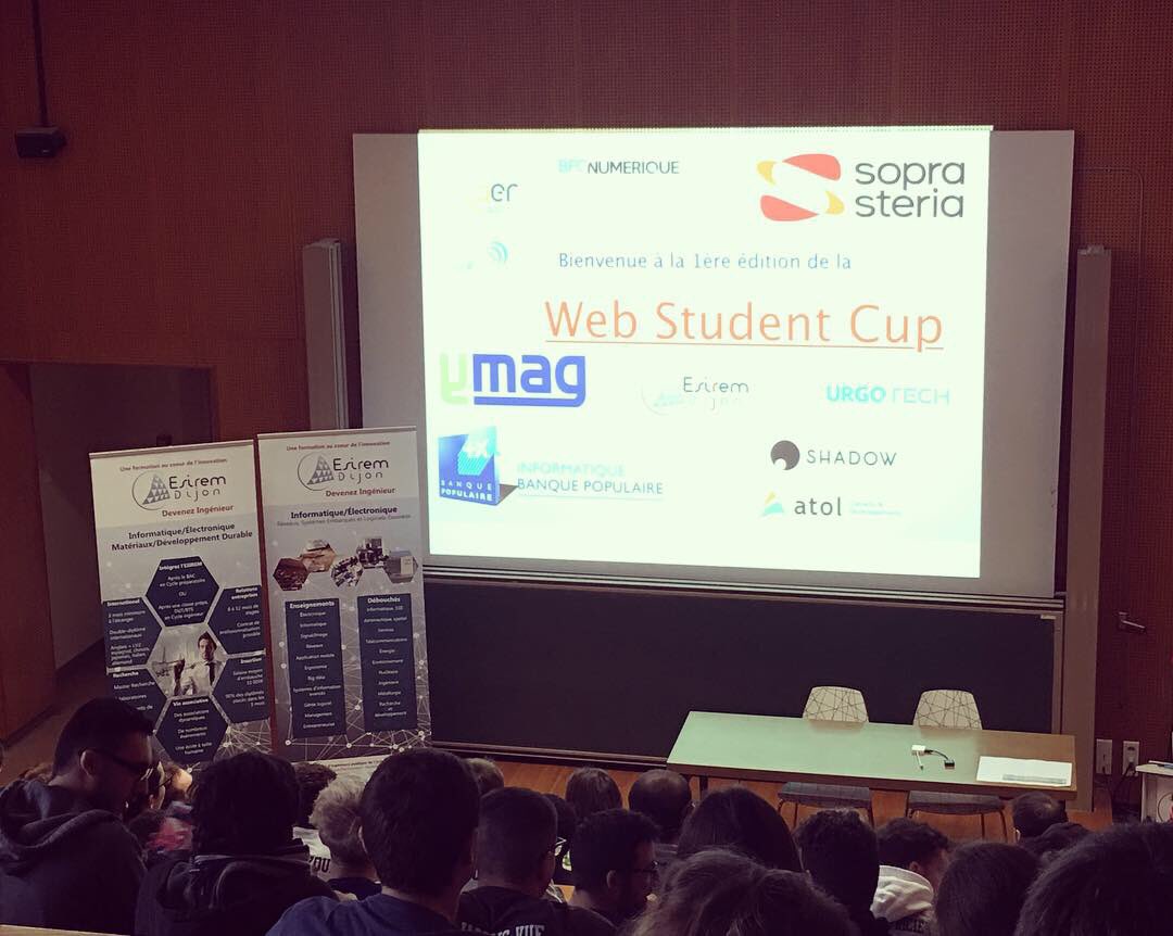 EsiremDijon's tweet image. Lancement de notre @Web_Cup avec la présentation de nos partenaires @SopraSteria_fr @ODALID @InformatiqueBP @ymag_sas @AERBFC @atolcd @Shadow_France @Groupe_Urgo @BFCnum @bfc_region #developpement #web @univbourgogne