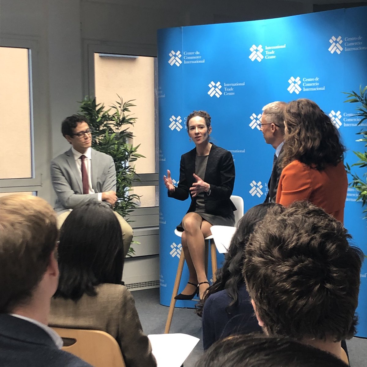 adrianadeoro's tweet photo. Emmanuelle Ganne from @wto is sharing with @ITCnews about the potential of #blockchain in #trade4good joined by our fellow colleagues! @yared_bef https://t.co/Tkw0lWqLK5