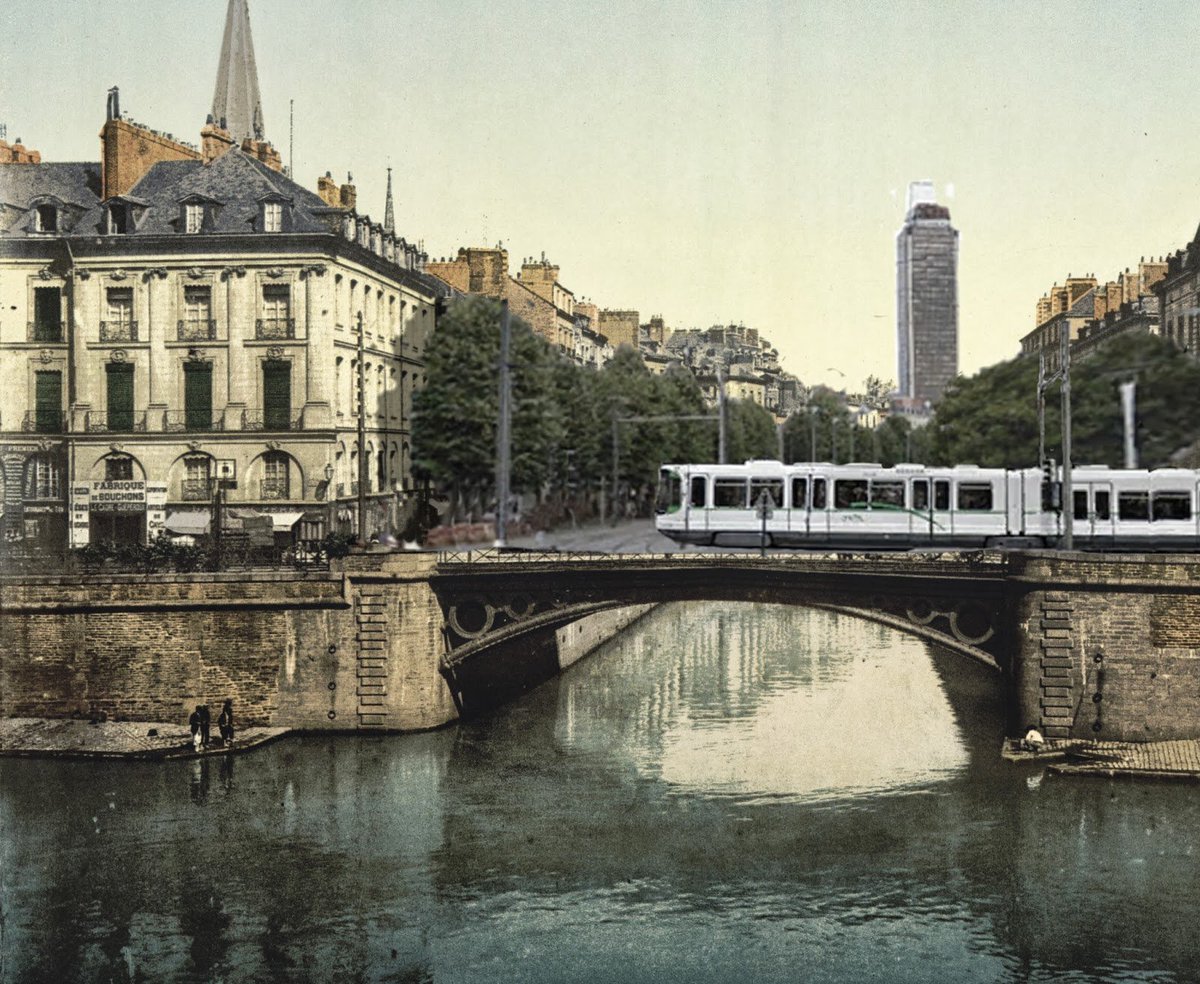 Quand le tramway moderne et la Tour Bretagne s'invitent dans le #Nantes de 1900... Un photomontage spectaculaire signé Monsieur Mouch.