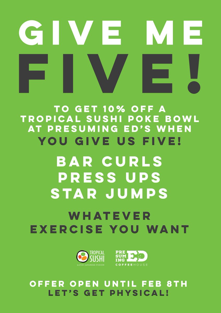 tropicalsushiuk's tweet image. Finished your work out at @PureGym_BLR ?
Jog on over the road to @PrezEdBrighton #Gimme5 and take 10% off your #PokeBowl Lunch ; ) 
#starjumps #lunchables #getphysical #brightonsushi
