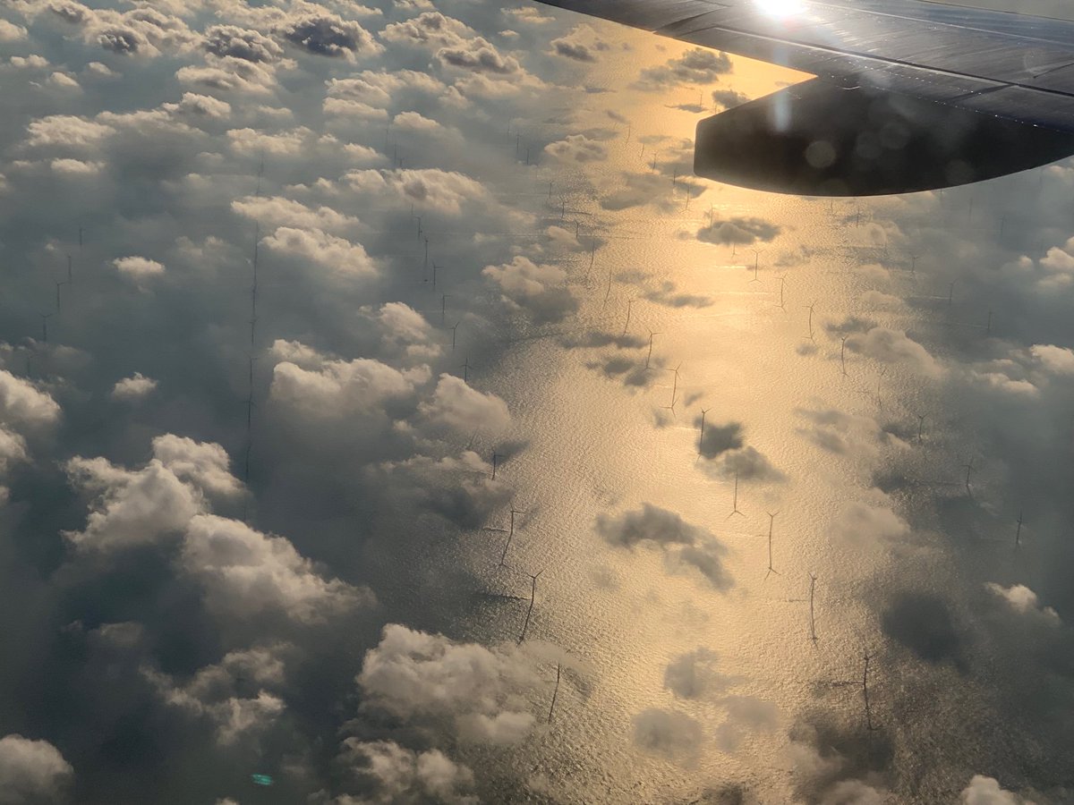 View of an offshore wind farm in the English Channel from a flight yesterday.