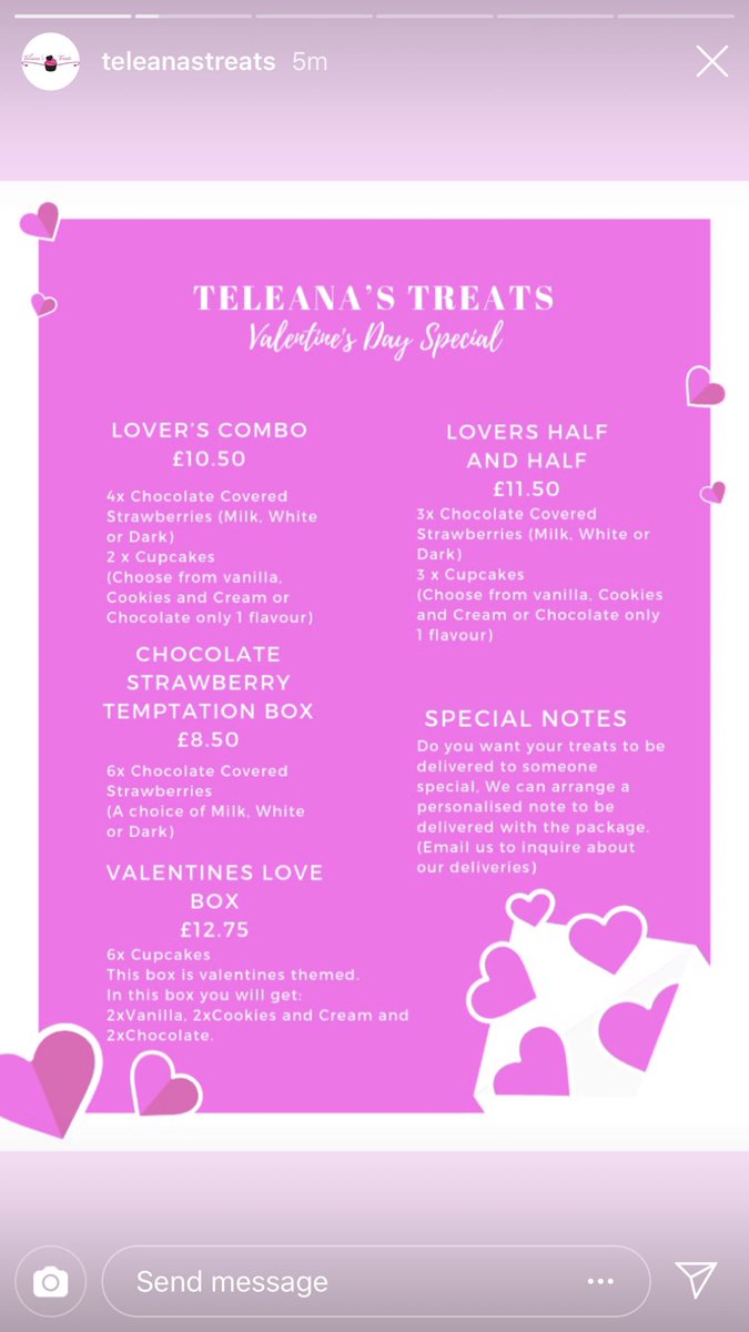 13 Days To Valentines Day 😱💑 Have you pre ordered your Valentine’s Day treats for your loved ones 💕 

Email us now on: teleanastreats@outlook.com 🍓🍫🍰

#valentinesdaygifts #ValentinesDay #cupcakes #treats #chocolate #love #londonbaker
