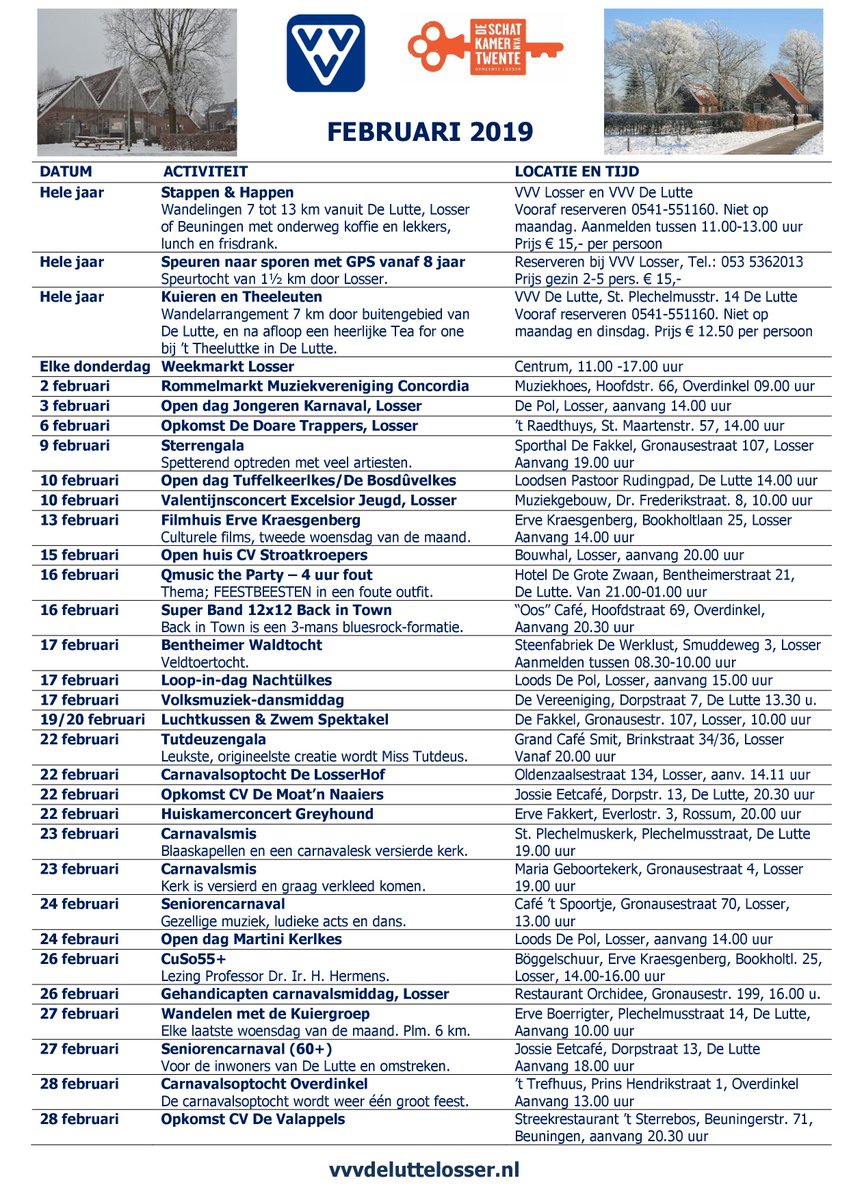 Het is februari en dat betekent een nieuwe maand met een boordevol activiteitenprogramma in de gemeente #Losser. Met volop carnavalsactiviteiten, muziekevenementen  🎼en voor kinderen een luchtkussen &amp; zwemspektakel 🏊‍♀️. ▶️Check vvvdeluttelosser.nl voor alle activiteiten.