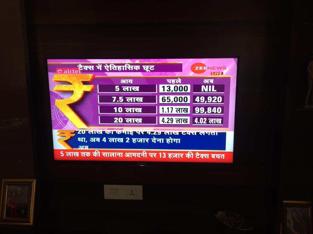 baro_subham's tweet photo. @ZeeNews @ZeeNews as per the act calculation shown for the income above 7.5 lakh is wrong as govt has increased the rebate amount and not basic exemption thus any income above 5 lakh will not attract rebate under section 87A and tax shall be ₹65,000 it self. #budget2019 https://t.co/TvXclNWRfs