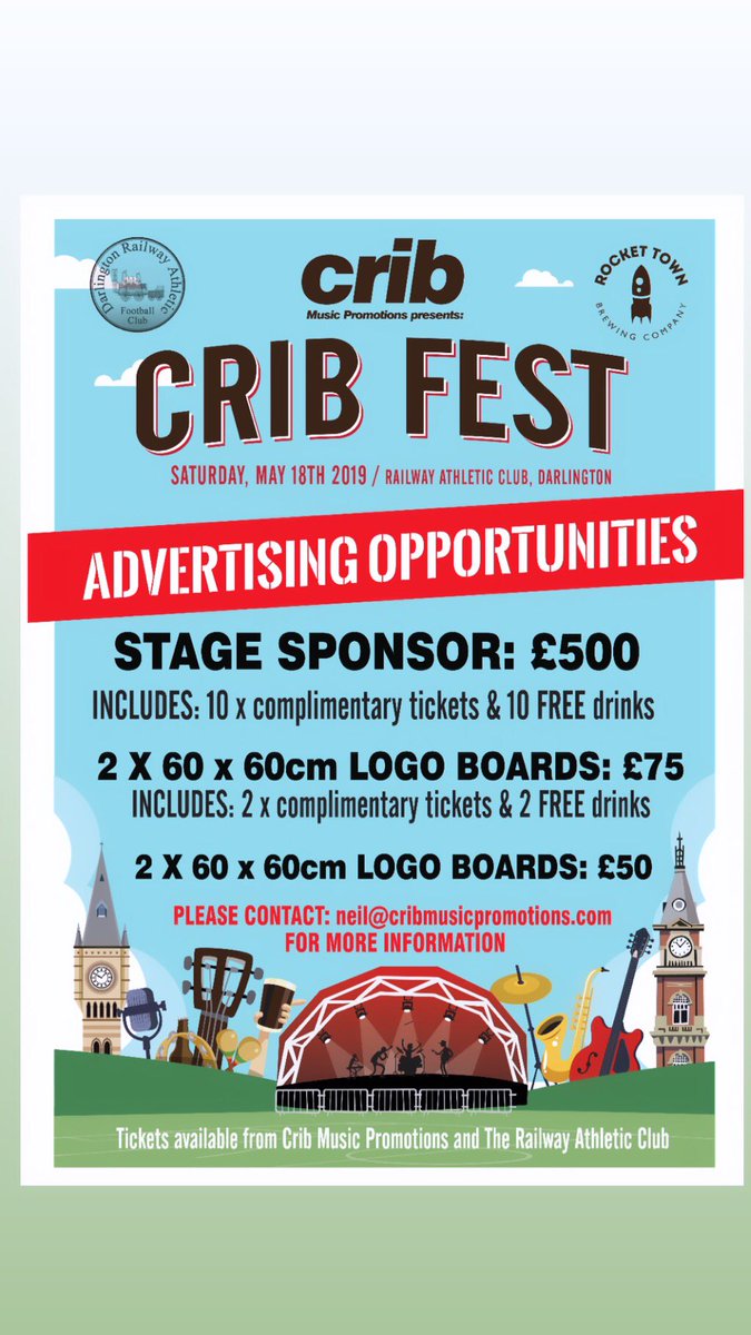 Advertising Opportunities.
Get in touch if you’re interested #advertising #darlington #festival @WhatsOnDarlo <a href="/Crib_Darlington/">Neil_Crib_Darlington</a>