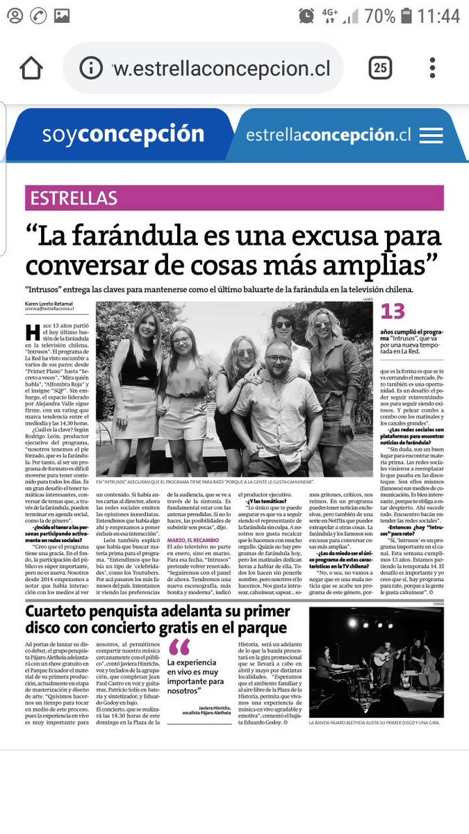 Conversamos de TV, formato y audiencias un ratito hoy con la <a href="/estrellaconce/">Estrella Concepcion</a> <a href="/soychilecl/">soychile.cl</a> cuando <a href="/intrusoslared/">Intrusos</a> acaba de cumplir 13 años al aire !!!!estrellaconcepcion.cl/impresa/2019/0…