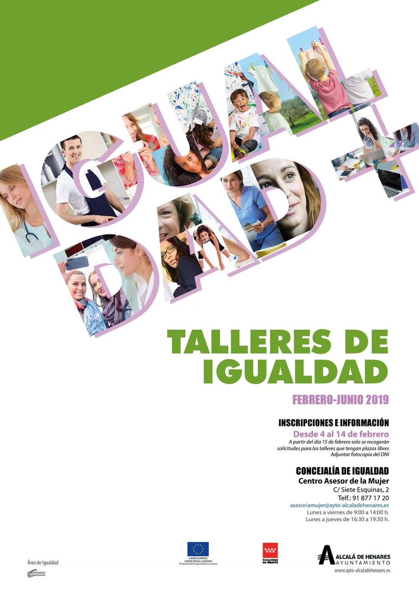 🗞️ Nueva edición de los Talleres de Igualdad febrero-junio 2019, "Igualdad +"

El próximo lunes, 4 de febrero, se abre el plazo de inscripción

🔗 ayto-alcaladehenares.es/portalAlcala/c…