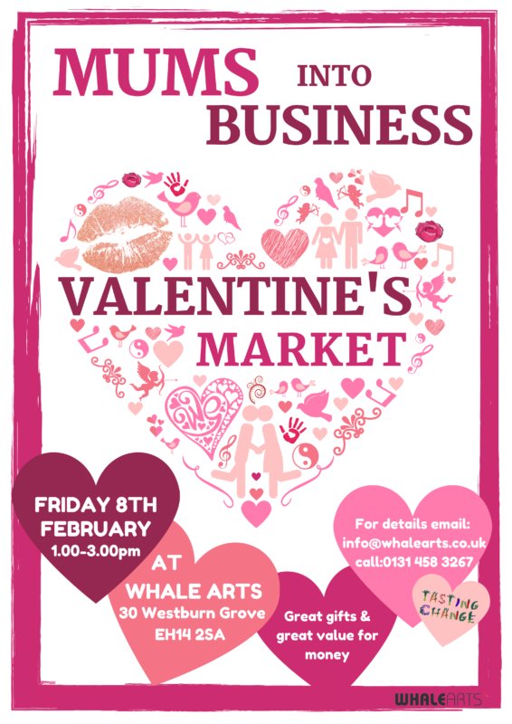 joannaccherry's tweet photo. The @tastingchangewh Mums In Business group are holding a Valentine's Market at @WHALE_Arts in #WesterHailes on Friday 8th February - there will be lots of lovely gifts &amp; a free #Foodness Community Meal! https://t.co/HLv2pXEaz2