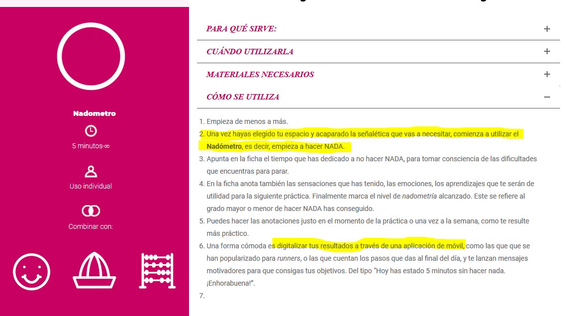 ¿No tienes tiempo para NADA? Te proponemos justo eso, el NADÓMETRO, una   herramienta para para poner en valor el tiempo que dedicamos a PARAR. Además de ser una práctica sana, contagiarás a las personas de tu alrededor a bajar el ritmo #sosteVIDAbilidad  sostevidabilidad.colaborabora.org/herramientas/h…
