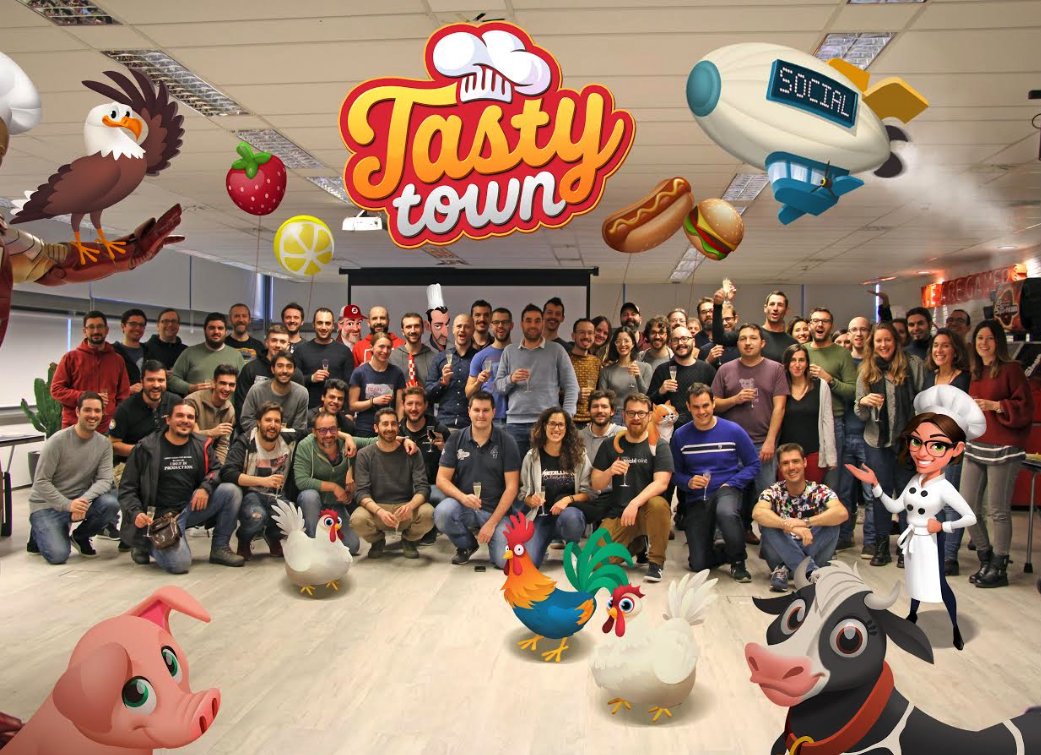 socialpoint's tweet photo. Do you smell it? It's #TastyTown, an extremely yummy game fresh from the oven! Big kudos to the whole team of #SocialPointers who added spoonfuls of #passion, #effort and #creativity to the recipe. Can't wait to try it? Download it at https://t.co/PBKpdiczOD https://t.co/8r2G2AaHn3
