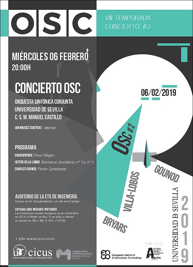 CICUS_'s tweet photo. M. 6 FEB, 20 h, el Auditorio de @ETSIngenieria acogerá un nuevo #concierto de la Orquesta Sinfónica Conjunta de @unisevilla @consevcultura. En esta ocasión, la #OSC interpretará obras de Heitor Villa-Lobos, #Gounod, y #Bryars. + info: https://t.co/QNeEc5GdjR https://t.co/nHk7TocX1K