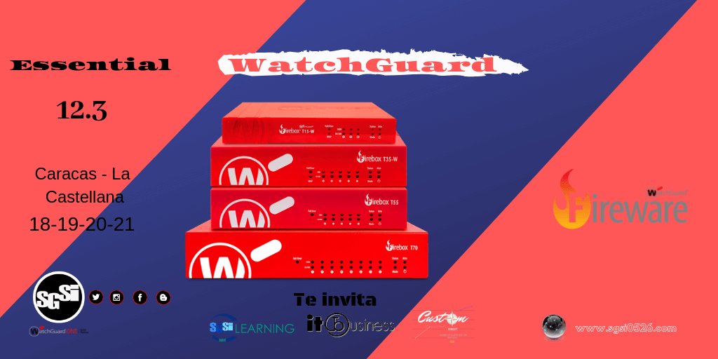 ProyectosSGSI's tweet photo. #VPN #MultiWan #SDWAN #BasicSecurity #TotalSecurity #TDR #Geolocalizacion son algunos de los temas a cubrir del 18 al 21 de Febrero en Caracas donde tendremos el #Curso de #WatchGuard Essentials 12.3 Así que ven y acepta el #TakeTheChallenge2019 y opta por un voucher!!! https://t.co/2fXCJX5ood