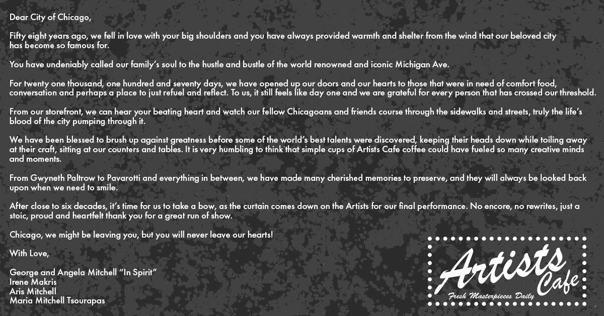 #Chicago ... you will never leave our hearts!
@chicagotribune @Suntimes  @redeyechicago  @chicagonews  @chicagoreader  @newcity  @chicagogrammers  @chicagomagazine  @eaterchicago  @WindyCityTimes  @TimeOutChicago  @ChicagoMedia  @WGNTV @nbcchicago @abcchicago @wttw @cbschicago