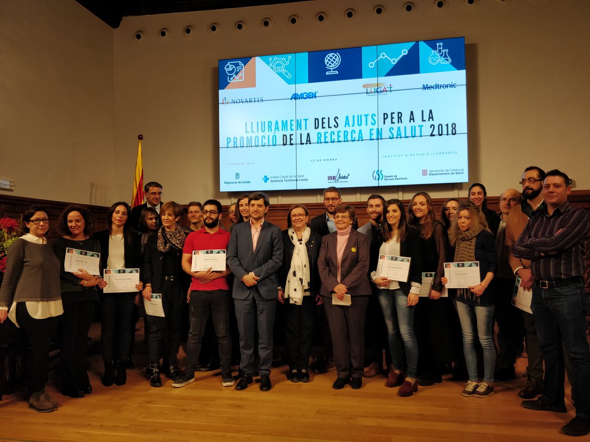 IRBLleida_Info's tweet photo. Els premiats i els responsables dels grups de recerca dels ajuts per a la promoció de la recerca en Salut 2018

Unes ajudes que són possibles gràcies a la @DiputacioLleida, a la gerència territorial @harnaulleida i @GSS_Lleida i a les empreses col·laboradores https://t.co/dASpavYQH5