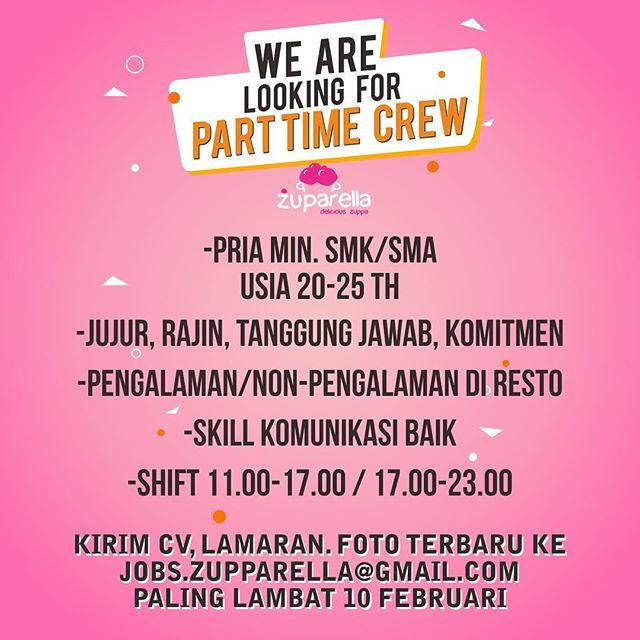 Yuk bergabung dengan Zuparella Crew!!
Kirim CV, Lamaran, Foto terbaru kamu!
.
.
Keterangan lengkapnya langsung cek di posternya ya!
.
.
.
.
. .
📌 Zuparella
📍 Jl Kaliurang km 5,3
⏱ 12 pm - 11 pm
.
.
.
.
.
.
.
#zuppa #zuparella #zuppajogja #jogja #jogj… instagram.com/p/BtVvee5ldN8/