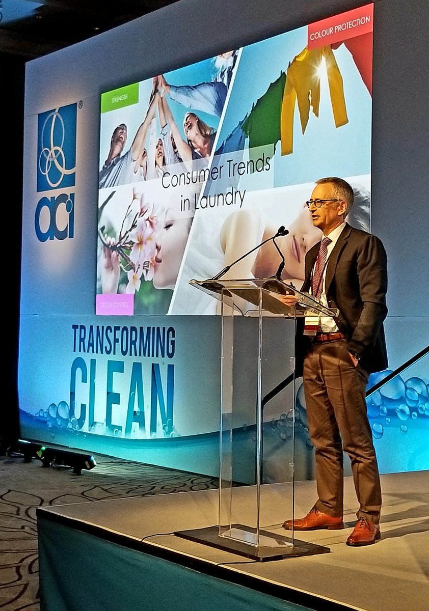 CleanInstitute's tweet photo. At the ACI Innovation &amp; New Technology Showcase, @CrodaInc Scott Tuchinsky talks about sustainable fabric protection and enhancing the life of our clothing. #2019ACI https://t.co/POWQXvpw6C