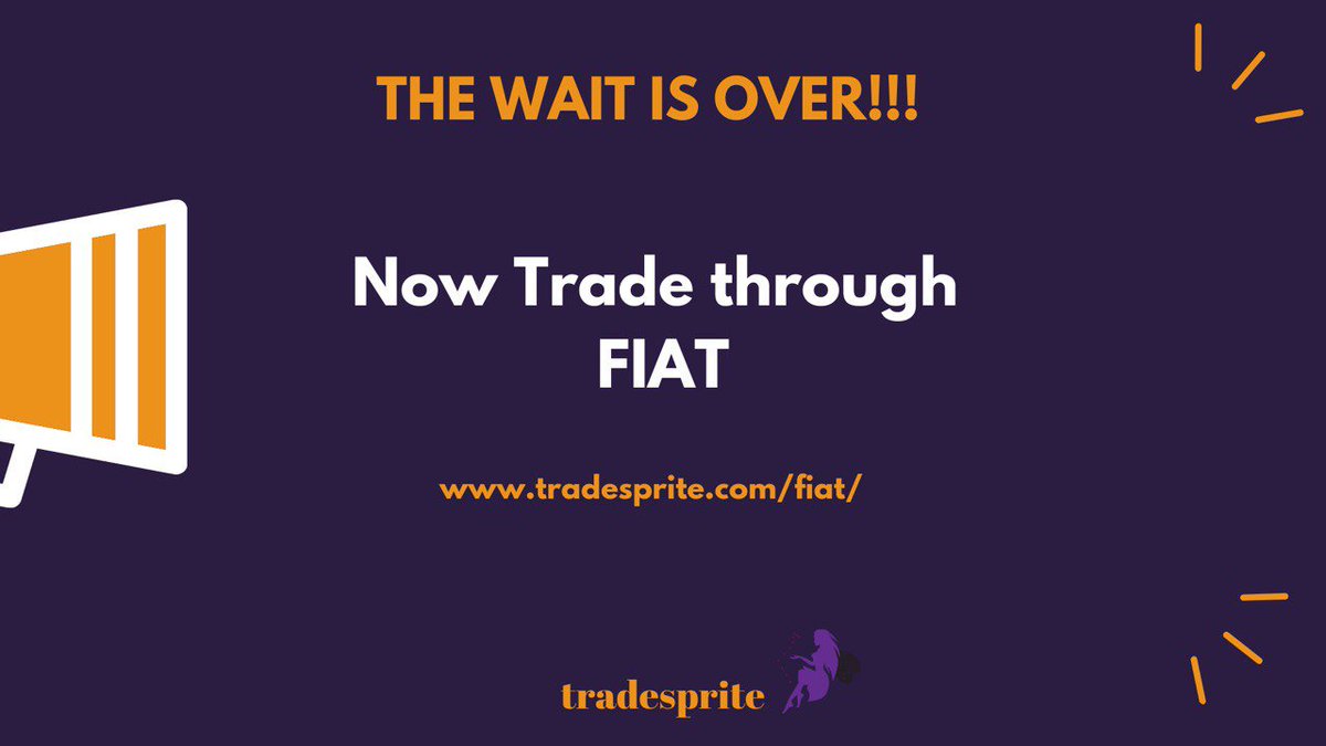 The wait is over. Now you can trade through FIAT on tradesprite.
tradesprite.com/fiat/
#coinmarketcap, #daytrader, #cointelegraph <a href="/crowdgenie/">Crowd-Genie</a> @Philakonecrypto @Crypto_core
@Mrjozza <a href="/MagicPoopCannon/">MAGIC</a>
@Excavo @Cryptobull @Cryptochoe
<a href="/xuanhaimmoer/">xuanhaimmoer</a> <a href="/willywoo/"></a> <a href="/BTCVIX/">BTCVIX</a>