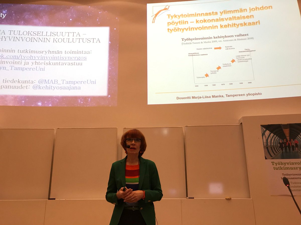 Moni asia, mitä yliopisto tutkii ja opettaa muille, koskee myös itseämme. Ajankohtaista pohdintaa työhyvinvoinnin 15 v juhlaseminaarissa Tampereen Yliopistossa. Minun pitää huolehtia omassa tiedekunnassani, että seminaarien ja arjen välillä ole kuilua. @MarjaLiisaManka