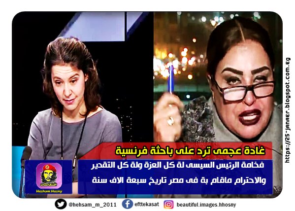 غادة عجمى ترد على باحثة فرنسية فخامة الرئيس السيسى لة كل العزة ولة كل التقدير والاحترام ماقام بة فى مصر تاريخ سبعة الاف سنة